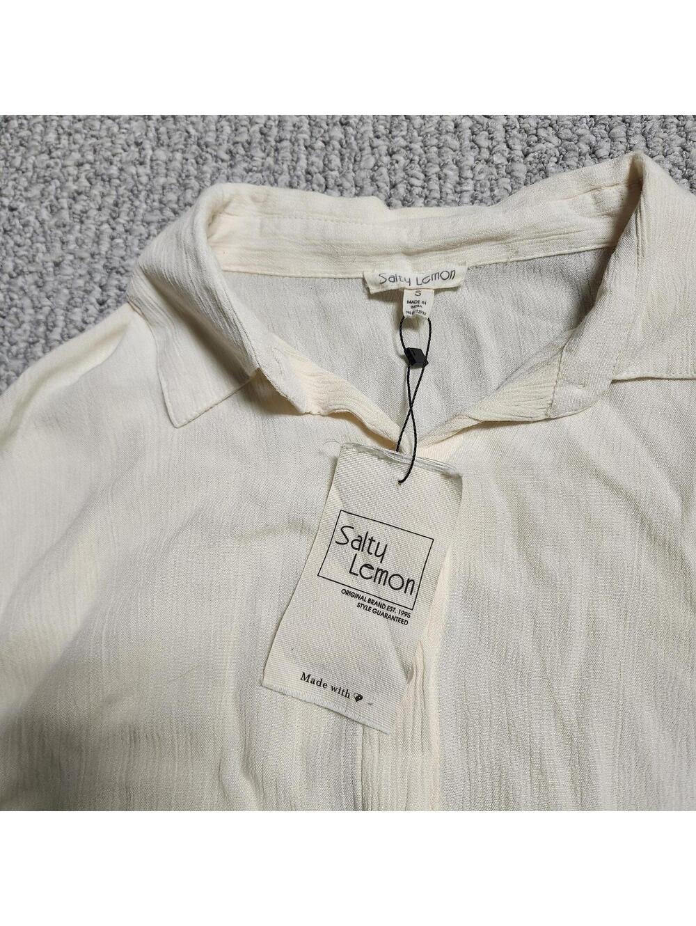 Salty Lemon Cream Button-Down Long Sleeve Shirt Dress Size Small NWT - Picture 5 of 9